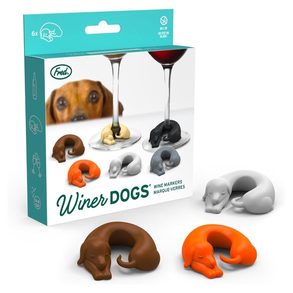 Genuine Fred Winer Dogs Wine Markers Drink Marker Set of 6 NEW Dachshund